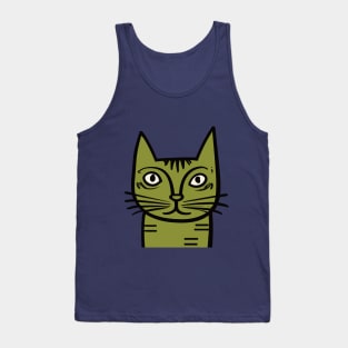 Quirky Green Cat - Midcentury Illustration Tank Top